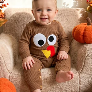 Baby Boy Thanksgiving Embroidered Romper